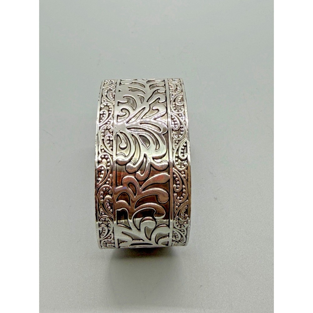 Premier Designs Silver‎ Tone Floral Filigree Scroll Wide Cuff Bracelet Sz 7